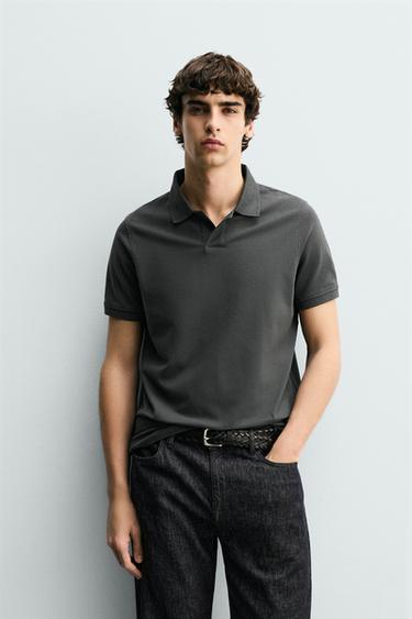 TEXTURED PIQUÉ POLO SHIRT - Dark grey by Zara