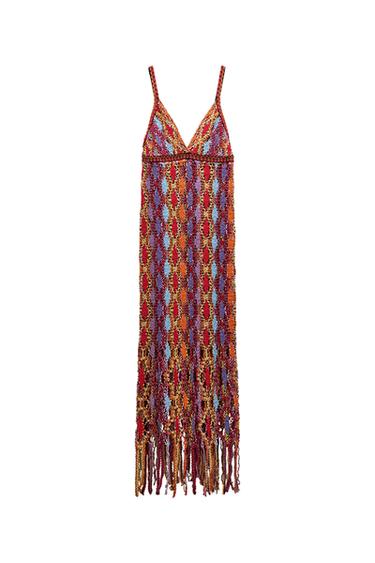 FRINGED KNIT MIDI DRESS