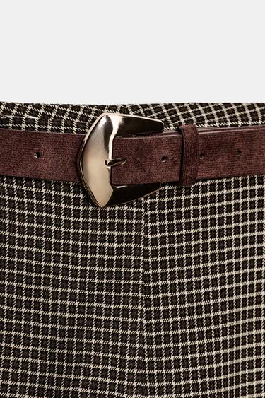 PANTALON DROIT À CARREAUX AVEC CEINTURE - Marron / Écru de Zara - Image 7