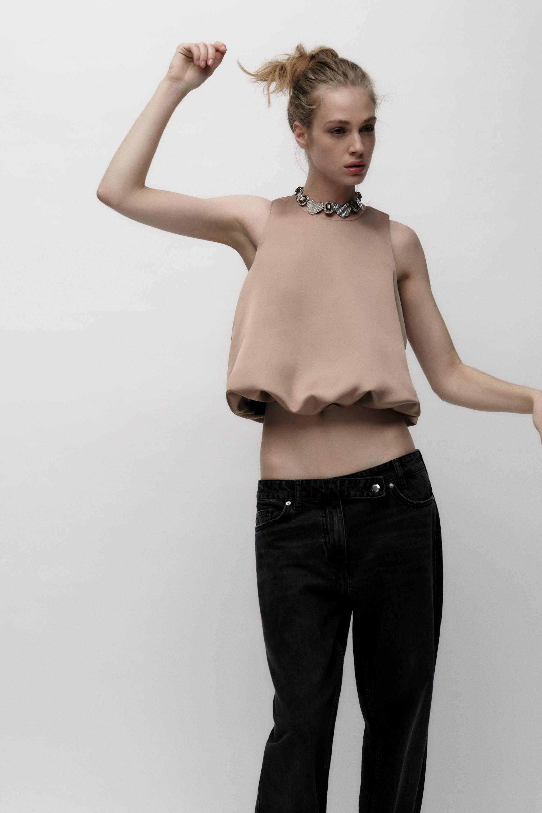 SATIN BALLOON TOP - Bottle green | ZARA United States SATIN BALLOON TOP - Bottle green | ZARA United States