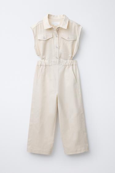 LONG LINEN BLEND JUMPSUIT - Light beige by Zara - Image 0