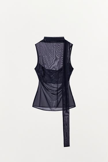 TOP EN TULLE ET FOULARD - Bleu de Zara - Image 5