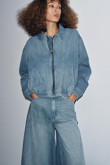 ZW COLLECTION DENIM BOMBER JACKET - Blue by Zara