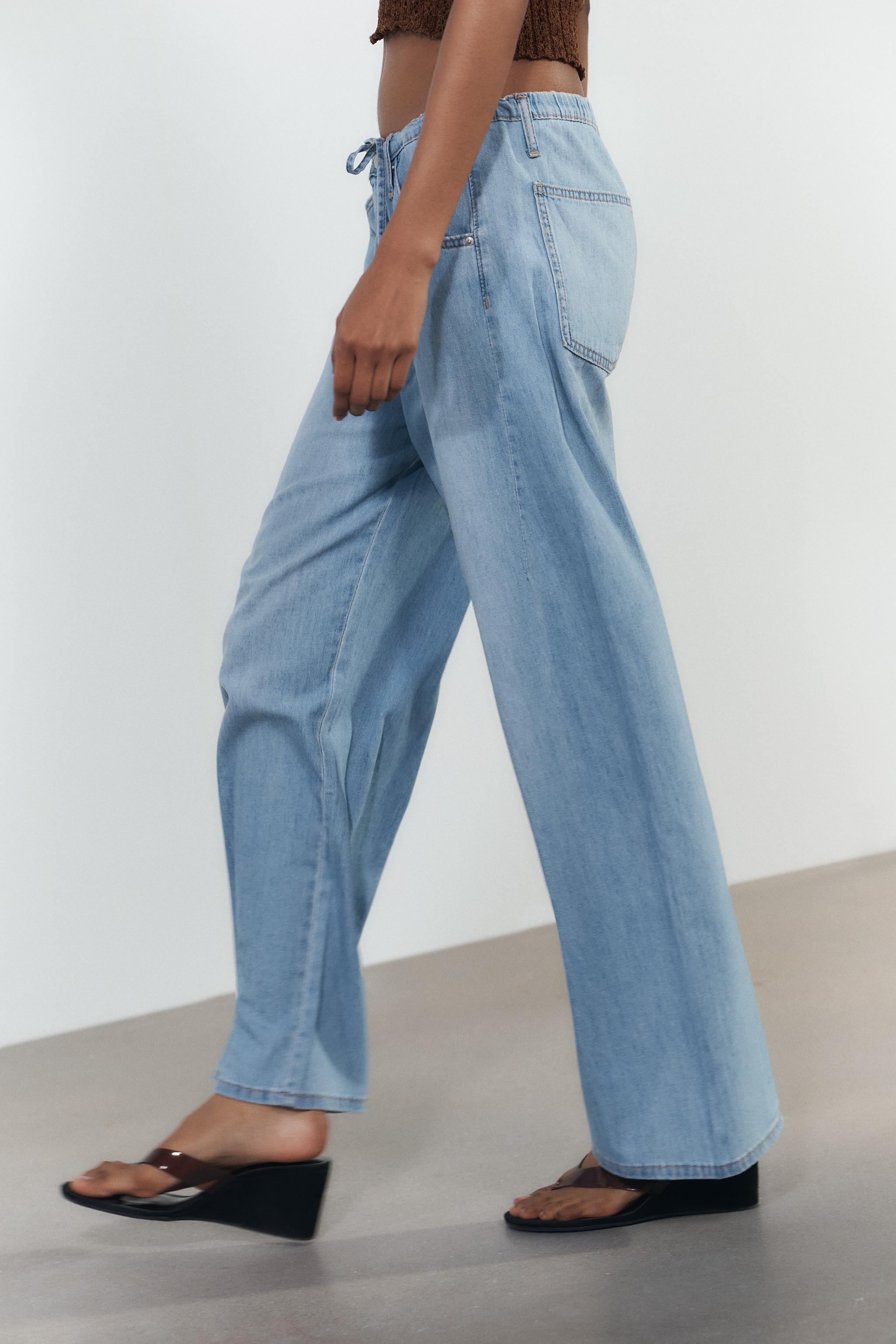 FLOWY DRAWSTRING DENIM PANTS - Light blue | ZARA United States