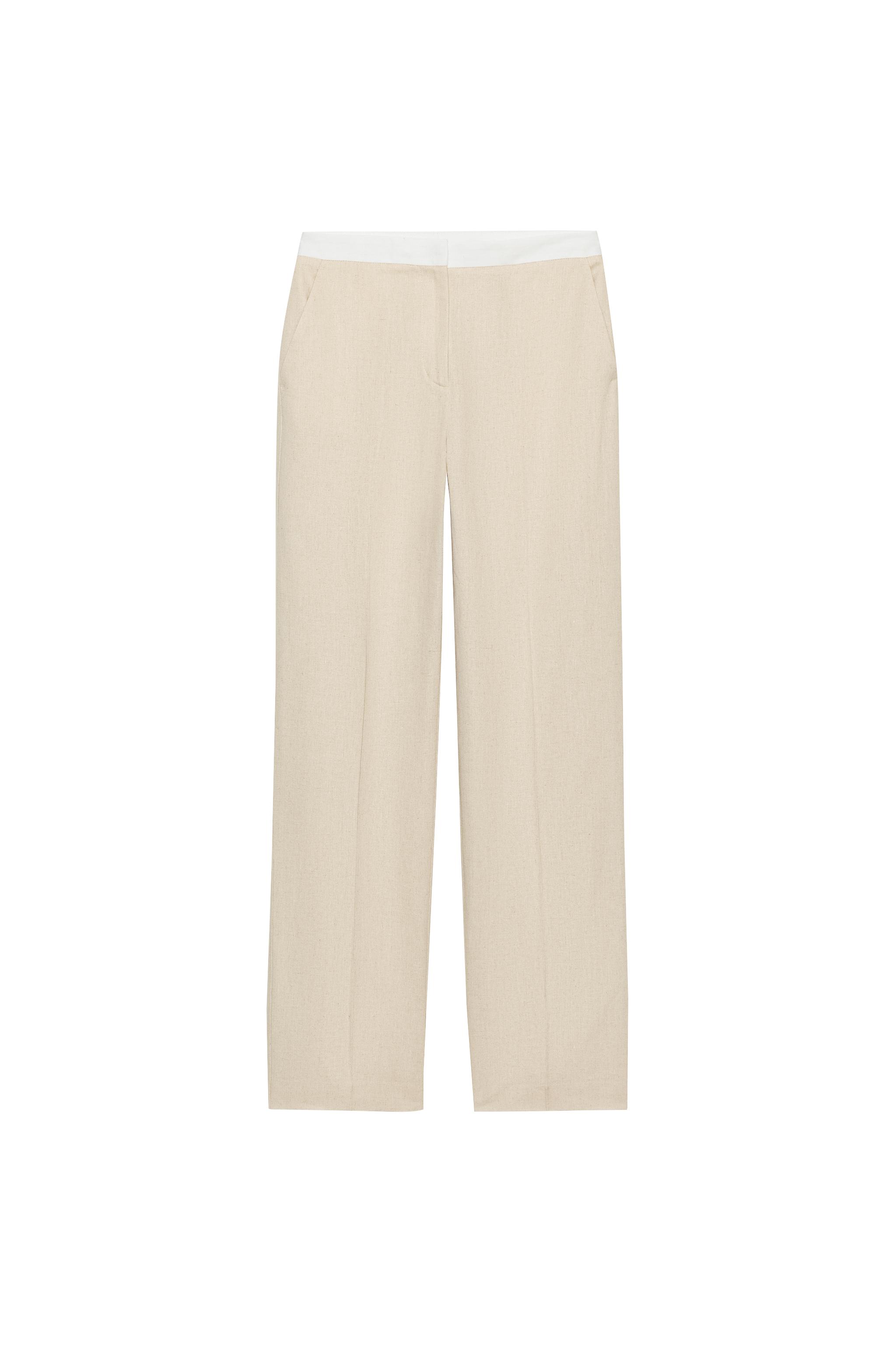 STRAIGHT LEG LINEN PANTS WITH CONTRAST WAIST