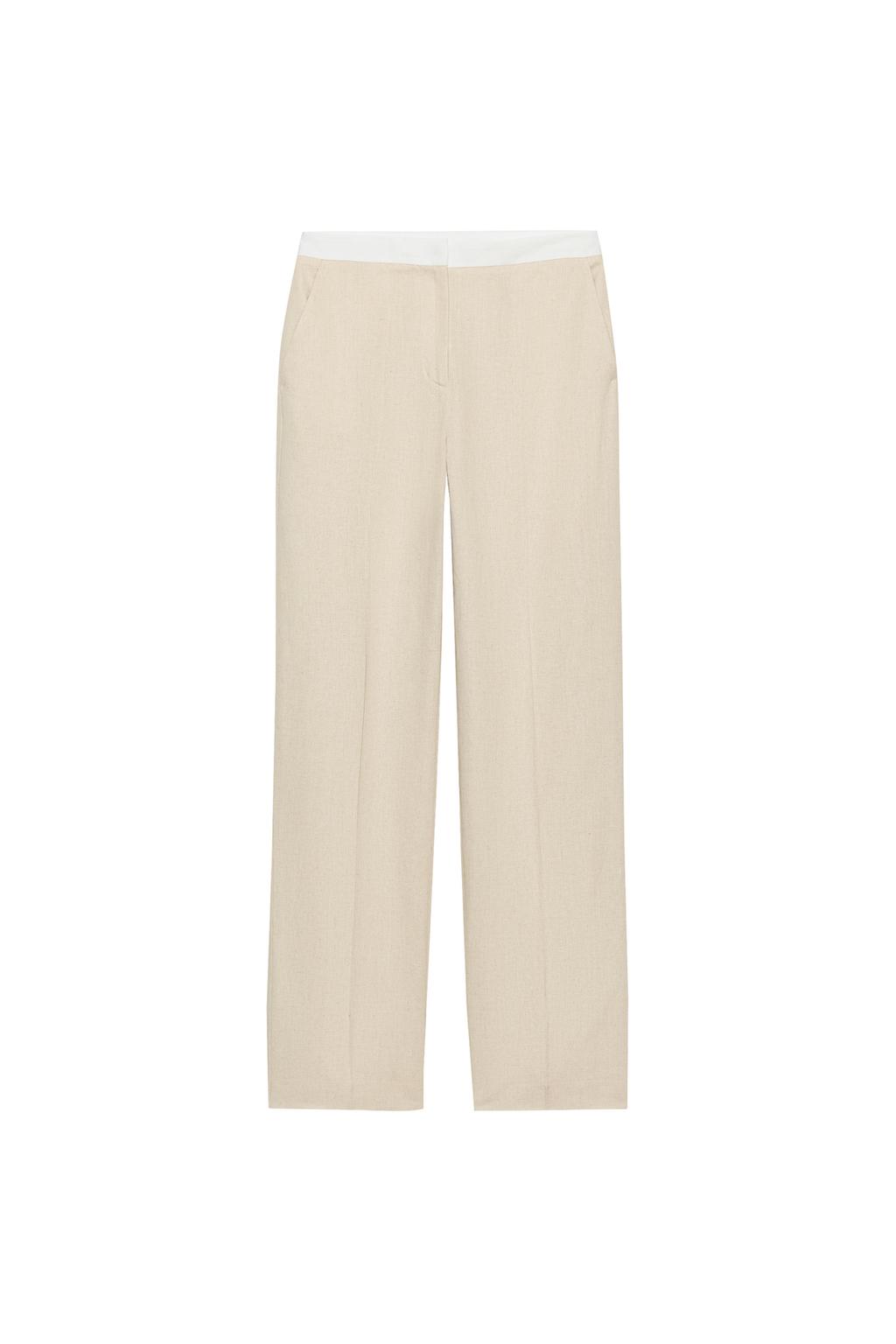 STRAIGHT LEG LINEN PANTS WITH CONTRAST WAIST - image 3