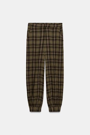 PANTALON BOUFFANT À CARREAUX - Marron clair de Zara - Image 6