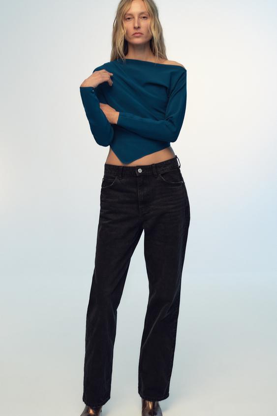 TOP ASSIMÉTRICO DE MALHA LISA - Azul | ZARA Angola
