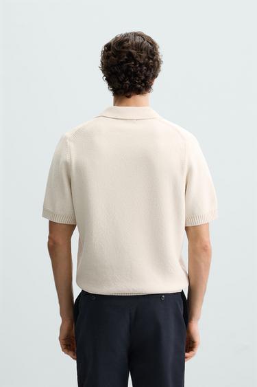 Zara TEXTURED KNIT POLO - Ecru