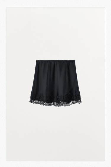 SATIN LACE MINI SKIRT - Black by Zara