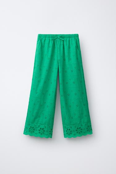 بنطلون WIDE LEG SCHIFFLY - أخضر by Zara