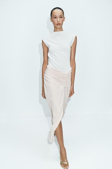 تنورة ميدي مزمومة - خَام الخاص بـ Zara