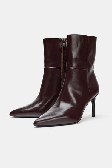 HIGH-HEEL ANKLE BOOTS - Burgundy Red by Zara