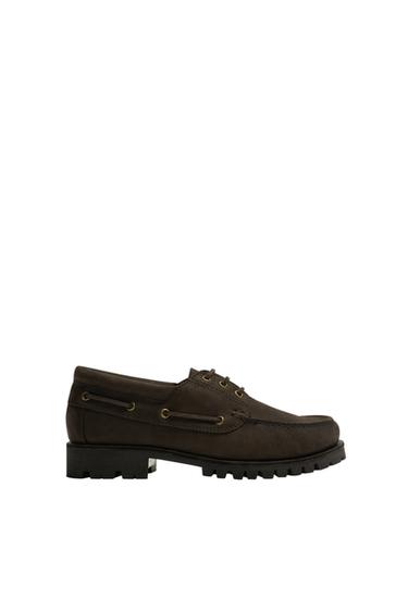 LEATHER DECK SHOES - Brown by Zara
