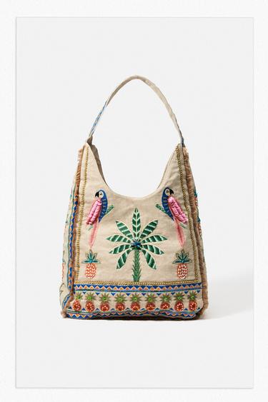 BEADED SHOPPER - Ecru by Zara