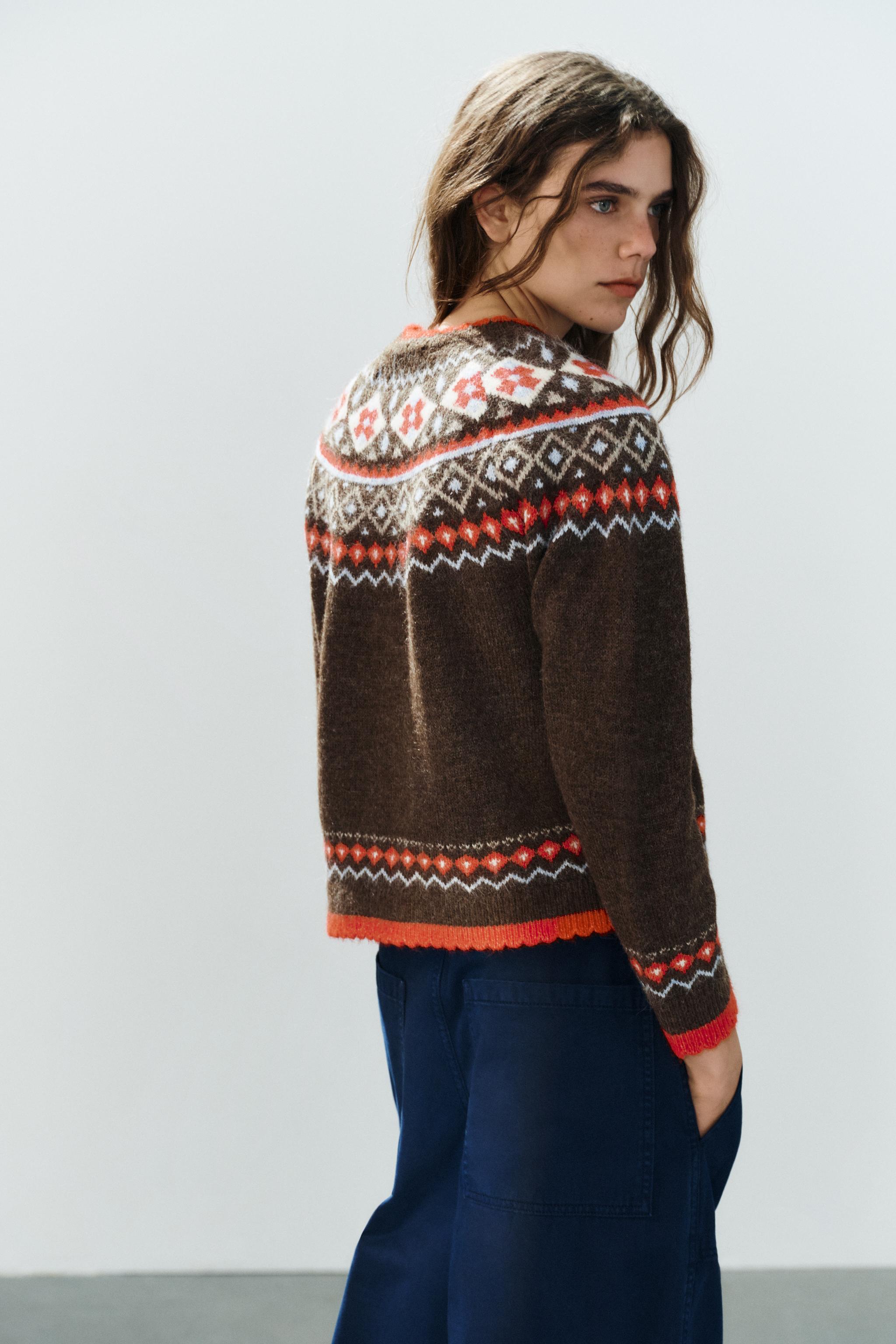 ジャカードニットジャケット - ブラウン | ZARA Japan / 日本