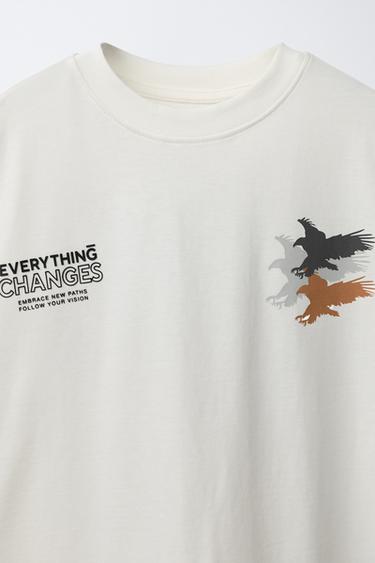 EAGLE AND SLOGAN T-SHIRT WITH RAISED DETAIL - White by Zara - Image 2