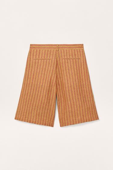 LIMITED EDITION STRIPED LINEN BERMUDA SHORTS - Orange / Yellow by Zara - Image 4