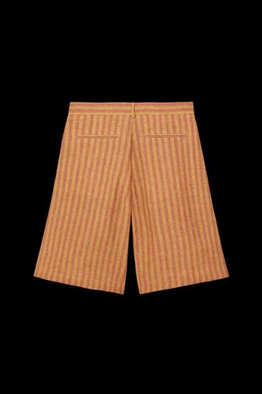 BERMUDA-LEINEN-SHORTS MIT STREIFEN – LIMITED EDITION - Orange / Gelb von Zara