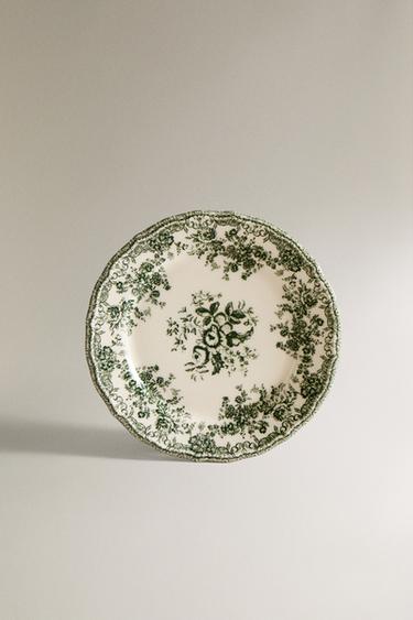 PRATO DE SOBREMESA DE CERÂMICA COM ESTAMPA FLORAL - Verde-oliva-escuro da Zara