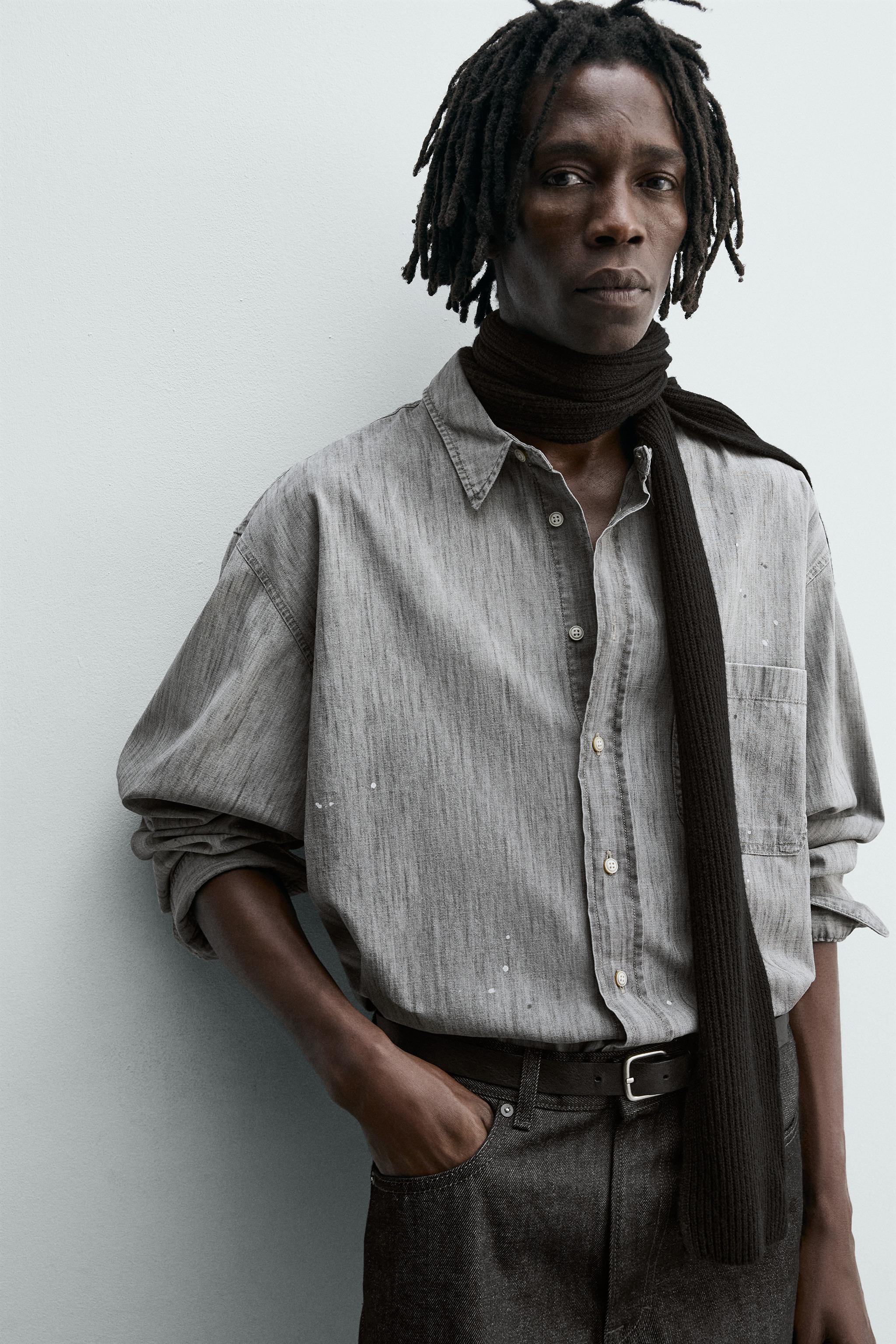 SPLASH-WASHED DENIM SHIRT