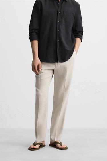 100% LINEN PLEATED TROUSERS - Light beige by Zara