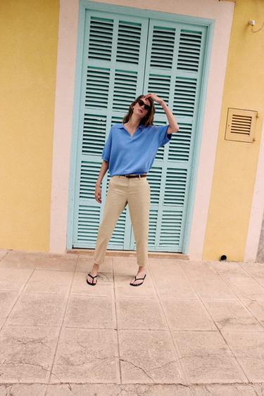 Zara BRAIDED BELT CHINO PANTS - Light camel