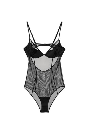 Zara SEMI-SHEER PLEATED BODYSUIT - Black