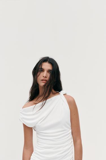ROBE COURTE ASYMÉTRIQUE - Blanc de Zara - Image 2