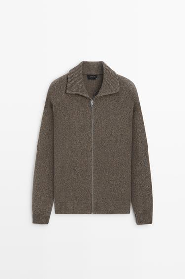 100% wool knit zip-up cardigan — Mink 1