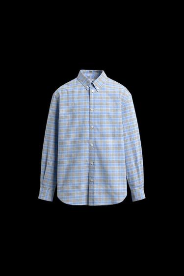 Zara BUTTON-DOWN COLLAR PLAID SHIRT - Blue