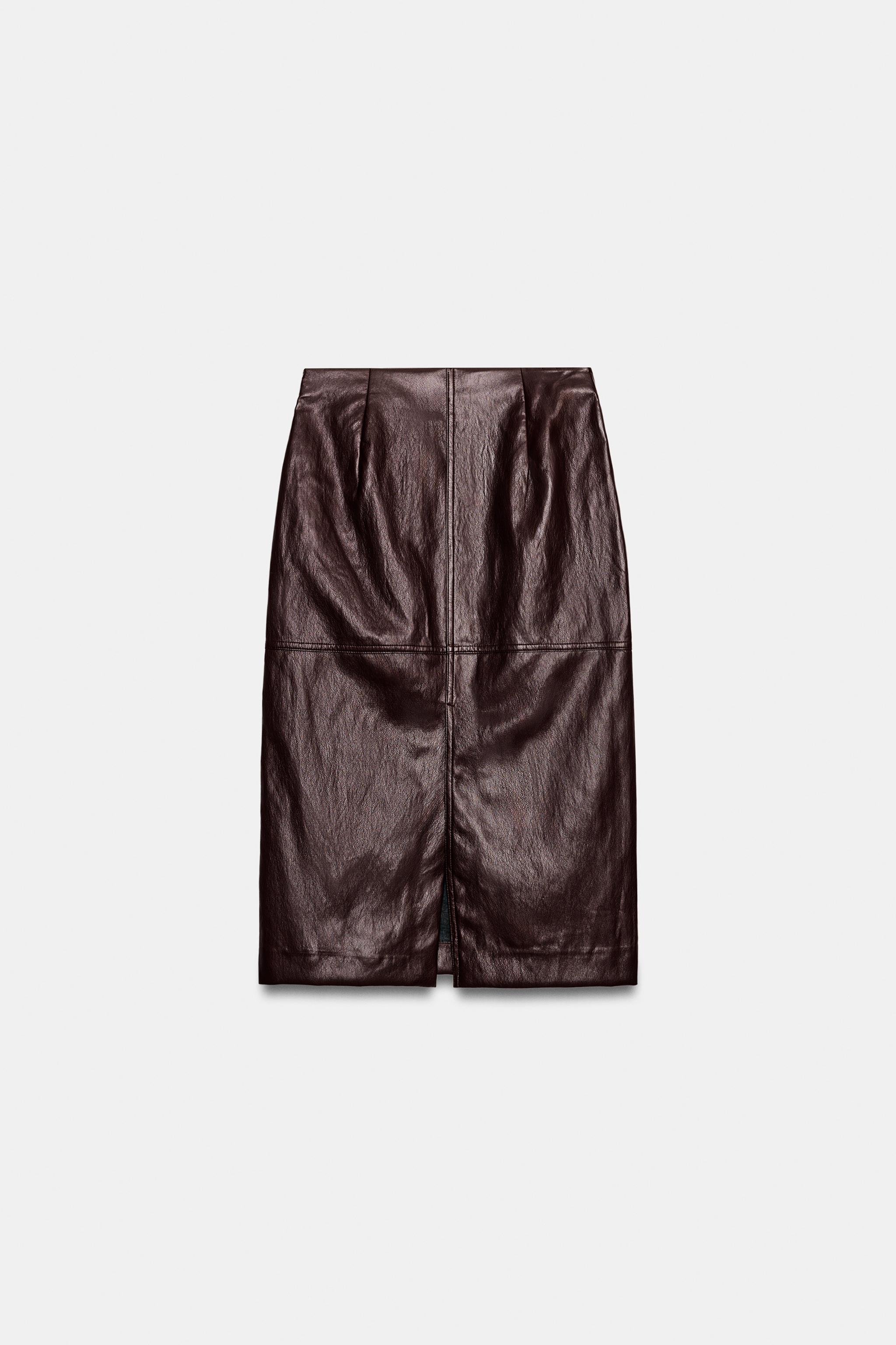 FAUX LEATHER EFFECT MIDI SKIRT