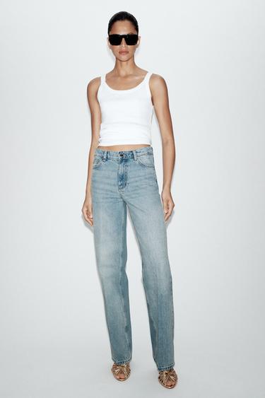 Zara Z1975 HI-RISE STRAIGHT JEANS - Light blue