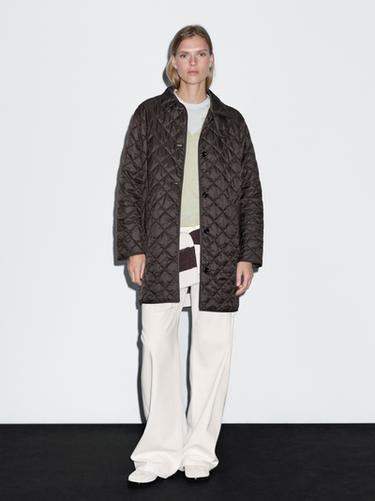 Zara Long lightweight puffer jacket - Brown