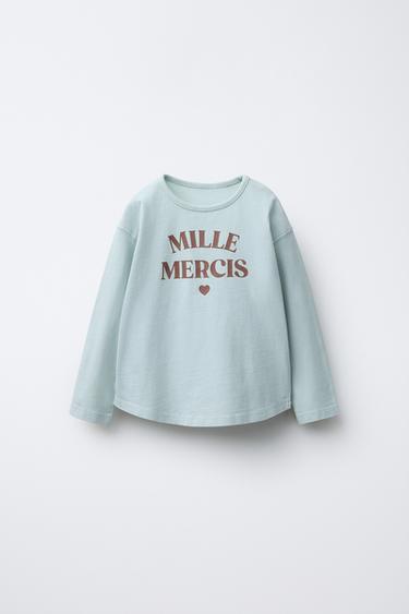 WASHED-EFFECT SLOGAN T-SHIRT - Mint by Zara - Image 0