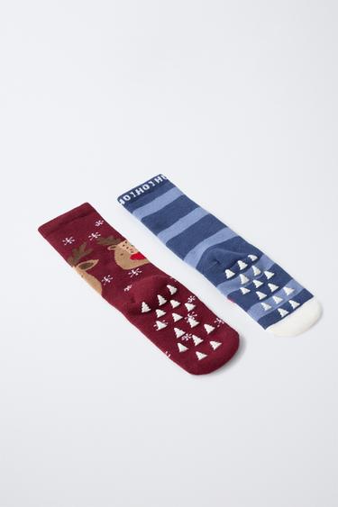 LOT DE DEUX PAIRES DE CHAUSSETTES ANTIDÉRAPANTES PÈRE NOËL ET RENNES - Bleu de Zara - Image 2