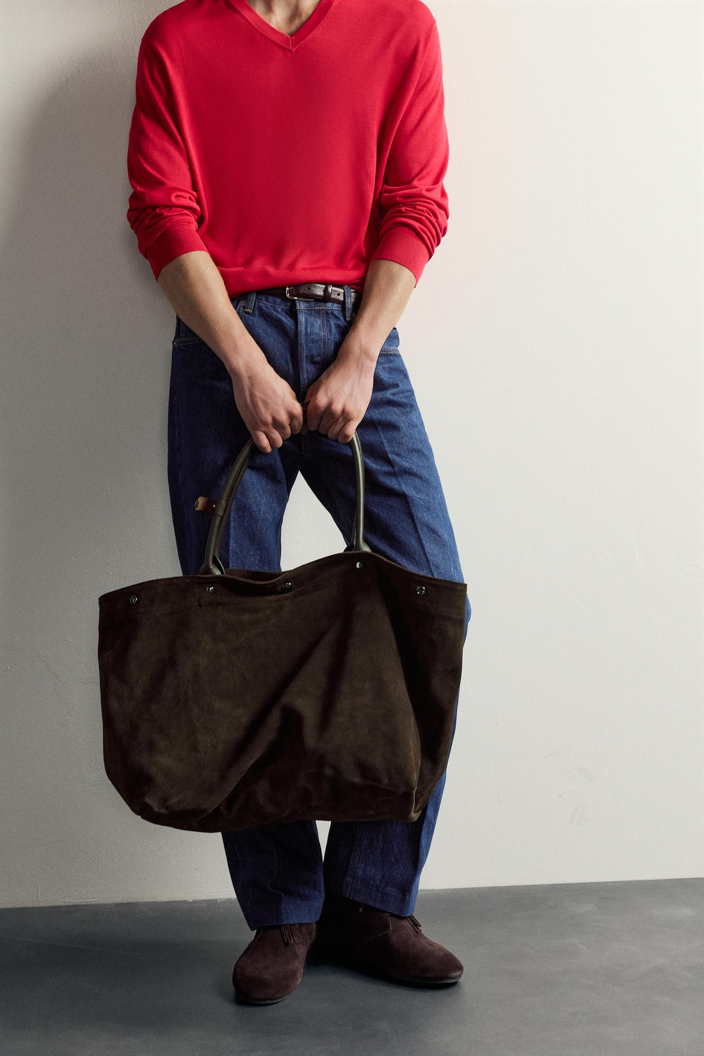 Мужская сумка Zara Aaron Levine X ZARA Leather Shopper, цвет: Коричневый — фото 3
