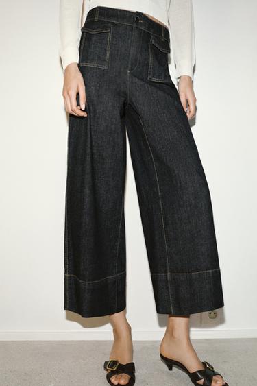 Z1975 CULOTTES DENIM TROUSERS - Black by Zara