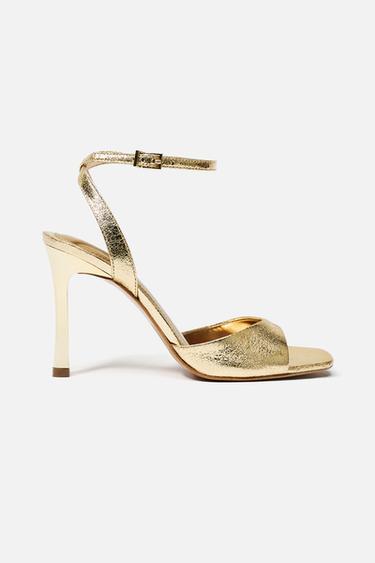 Zara 漆皮飾面高跟涼鞋 - 金色