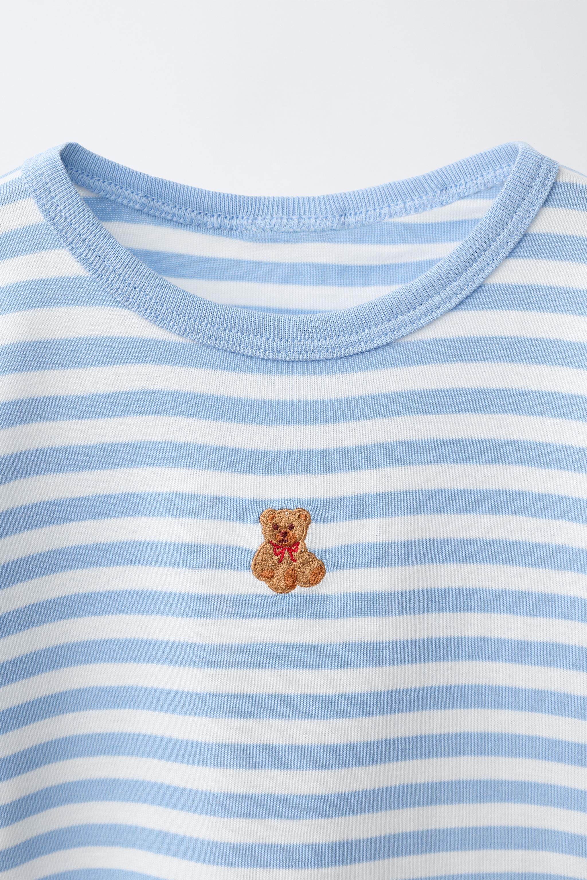 STRIPED BEAR EMBROIDERED T-SHIRT