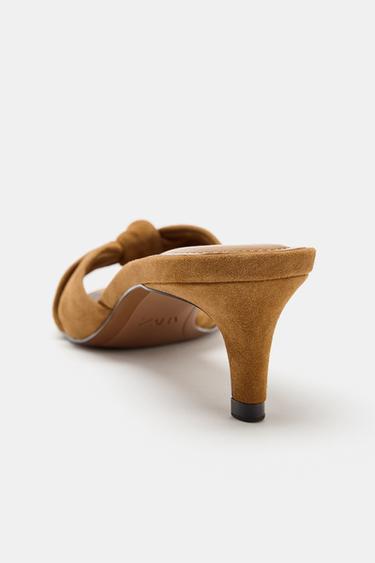 SANDALES EN CUIR À NŒUD - Marron de Zara - Image 5