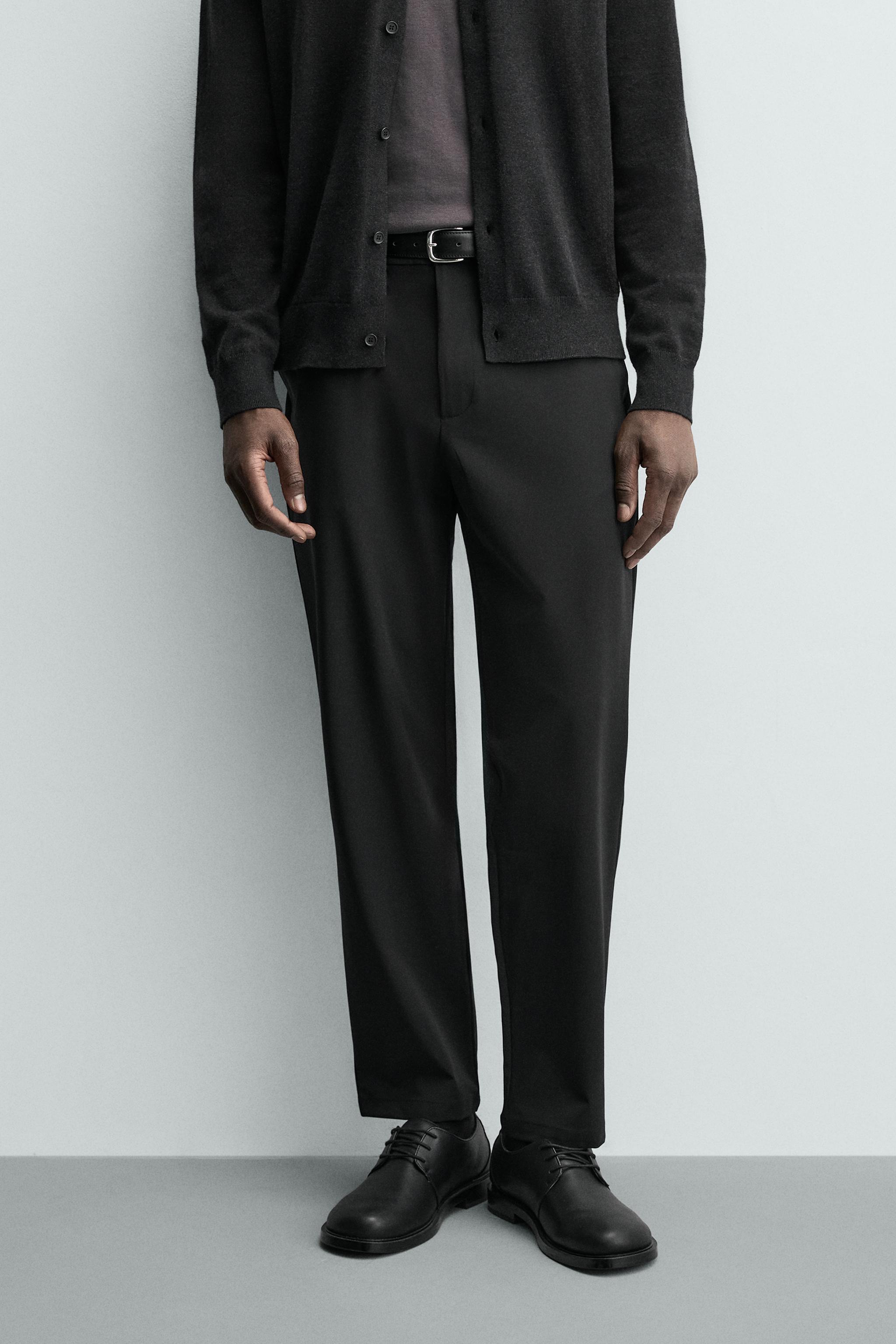 REGULAR FIT COMFORT TROUSERS — Black