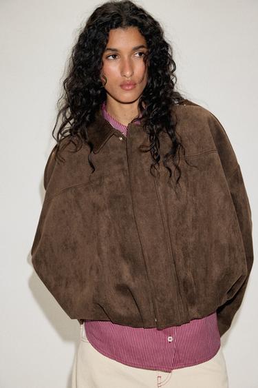 FAUX SUEDE JACKET - Dark brown by Zara