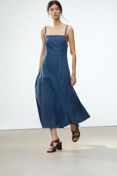 DENIM TRF MIDI DRESS - Navy blue by Zara