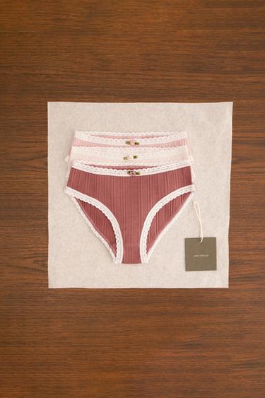Zara ZARA TIMELESS - THREE-PACK OF POINTELLE FLOWER UNDERWEAR - Pale pink