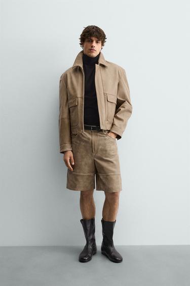 FADED-EFFECT LEATHER BERMUDA SHORTS - Beige by Zara - Image 0