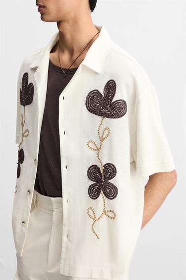 CHEMISE BRODERIE FLORALE - Écru de Zara - Image 6