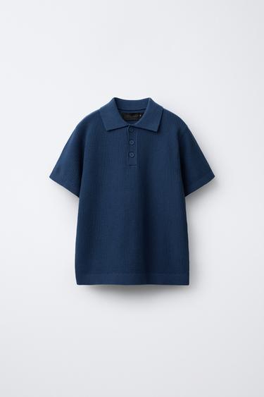 COTTON RIBBED POLO SHIRT - Bluish by Zara