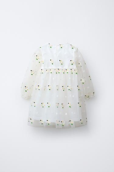 EMBROIDERED TULLE DRESS - Oyster-white by Zara - Image 1
