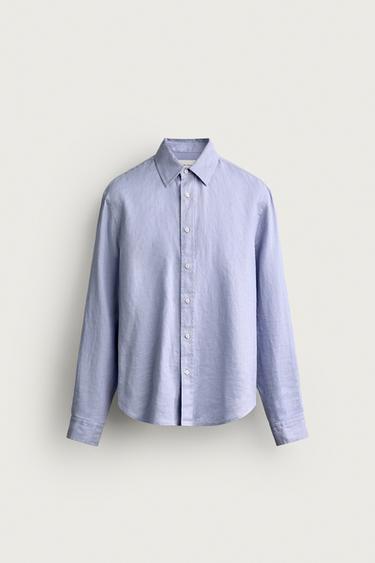 Zara 100% LINEN REGULAR FIT SHIRT - Blue / Lavender